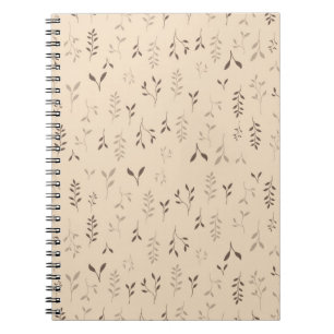 Caderno Espiral Padrão de Folha Boho Bege Marrom Quente