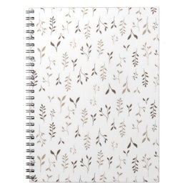 Caderno Espiral Padrão de Folha Botânica Bege Marrom Boho Minimali