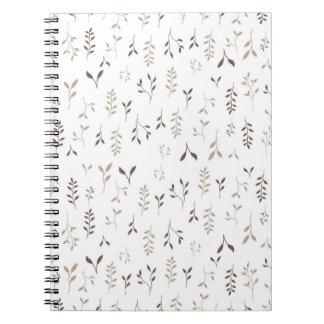 Caderno Espiral Padrão de Folha Botânica Bege Marrom Boho Minimali
