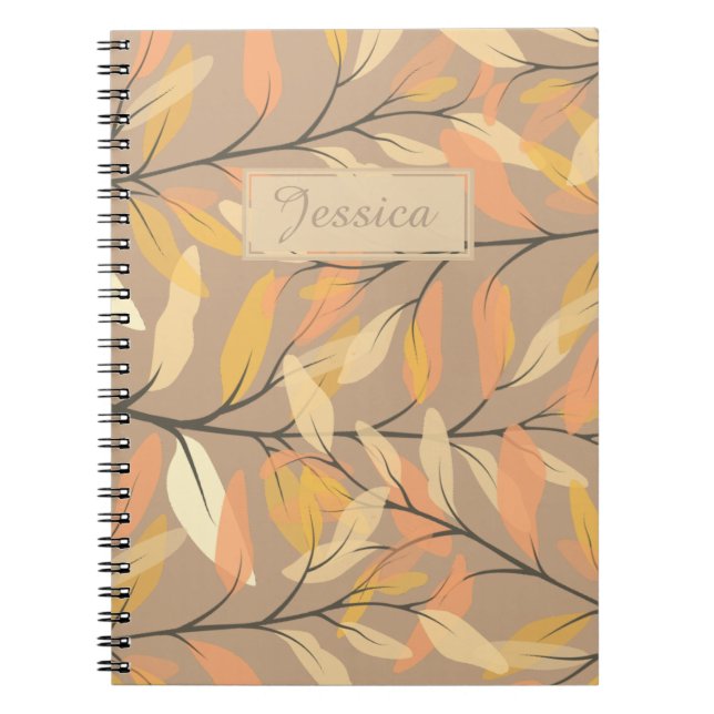 Caderno Espiral Padrão de Folha de outono Moderno Personalizado (Frente)