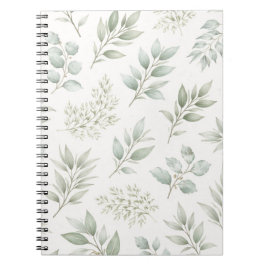 Caderno Espiral Padrão de Folhas Botânicas Verde Suave