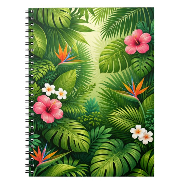 Caderno Espiral Padrão de Folhas da Selva Tropical (Frente)