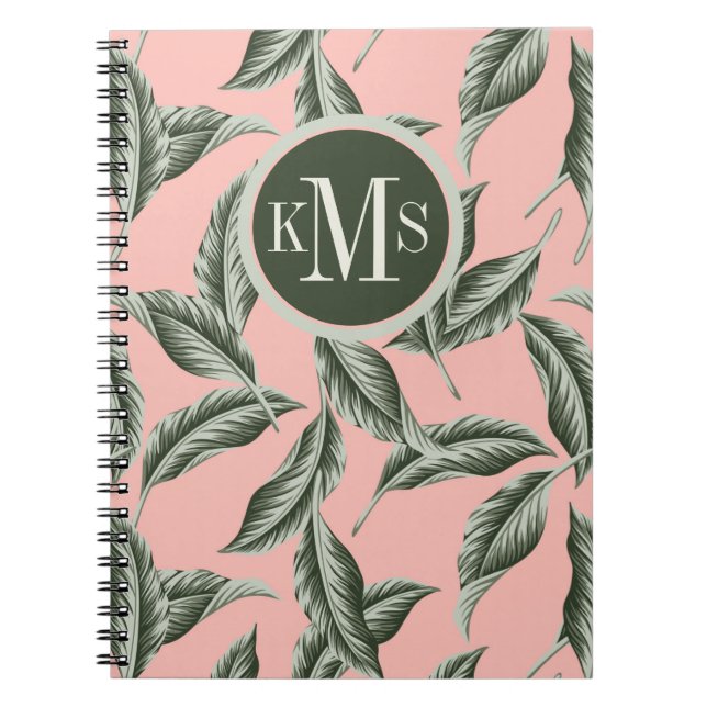 Caderno Espiral Padrão de Folhas de Jardim Tropicais (Frente)