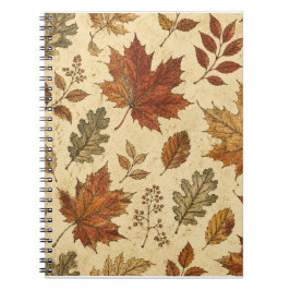 Caderno Espiral Padrão de Folhas de Outono – Botânica Outonal Vint