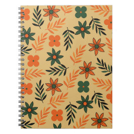 Caderno Espiral Padrão de Folhas Florais de Flores da Vintage 70s
