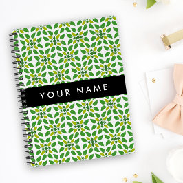 Caderno Espiral Padrão de Folhas, Folhas Verdes, Seu Nome