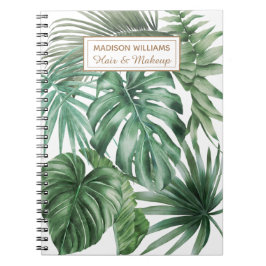 Caderno Espiral Padrão de Folhas Tropicais de Monstera de Aquarela