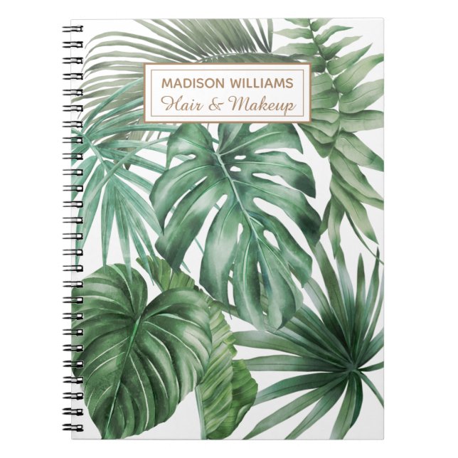 Caderno Espiral Padrão de Folhas Tropicais de Monstera de Aquarela (Frente)