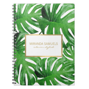 Caderno Espiral Padrão de Folhas Tropicais de Monstera de Aquarela