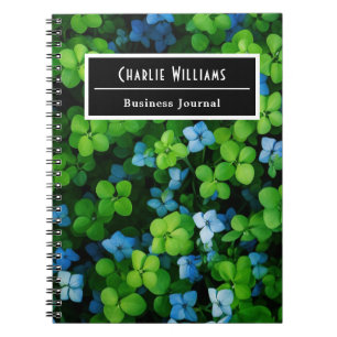 Caderno Espiral Padrão de folhas verde azul   Espiral Personalizad
