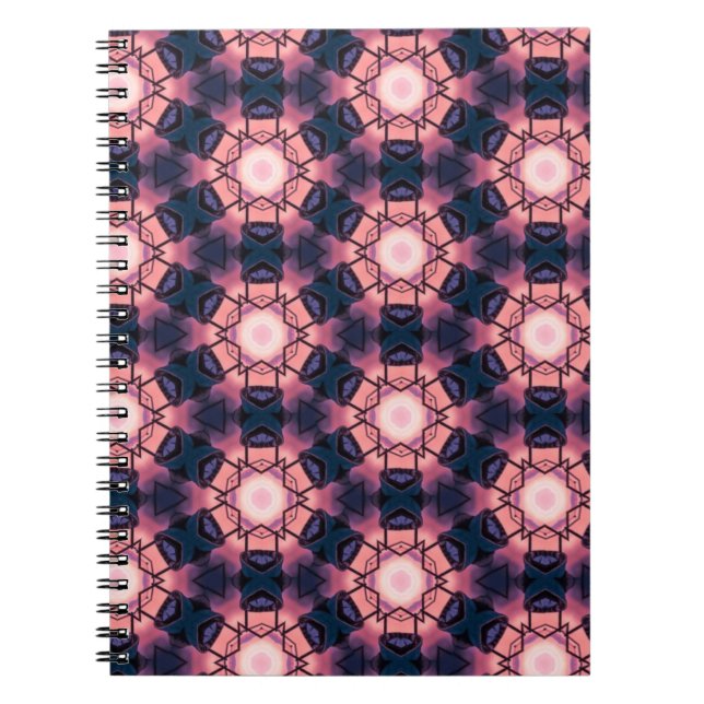 Caderno Espiral Padrão de forma geométrica rosa e azul (Frente)