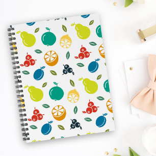 Caderno Espiral Padrão de fruta, ameixa, laranja, limão, pera, maç