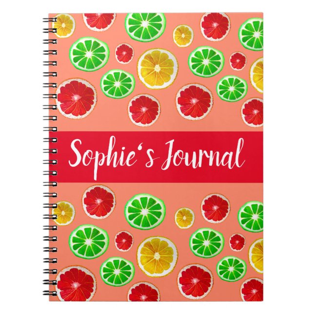Caderno Espiral Padrão de fruta de citrinos Frutas (Frente)