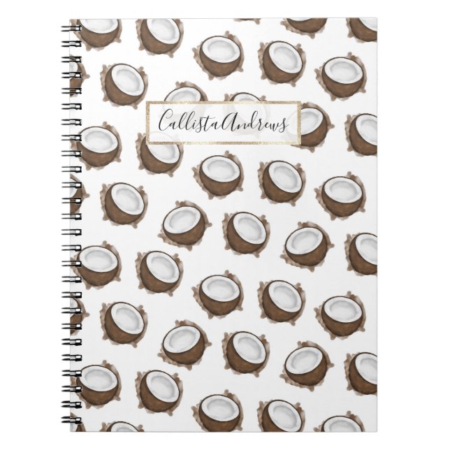 Caderno Espiral Padrão de Fruta de coco branco tropical de verão m (Frente)