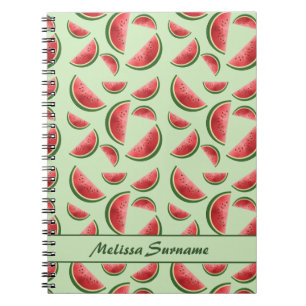 Caderno Espiral Padrão de Fruta Melancia em Verde com Texto Person