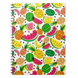 Caderno Espiral Padrão de Fruta tropical vermelho e amarelo