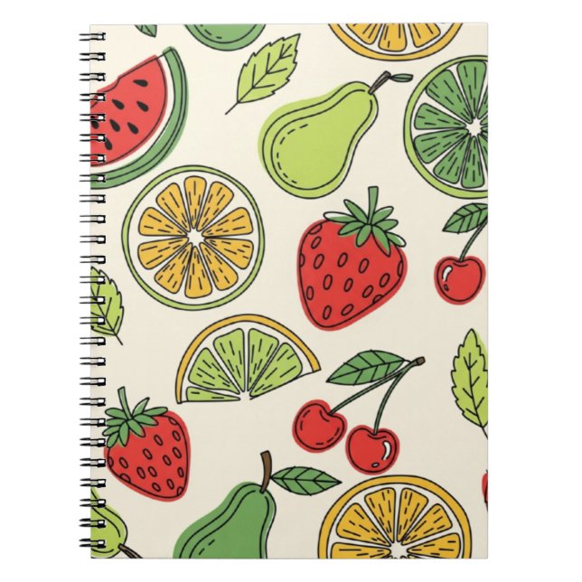 Caderno Espiral Padrão de Frutas Frescas e Divertidas (Frente)