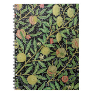 Caderno Espiral Padrão de Frutas Romã Escura de William Morris