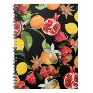 Caderno Espiral Padrão de Frutas Tropicais. Backgroun Exótico