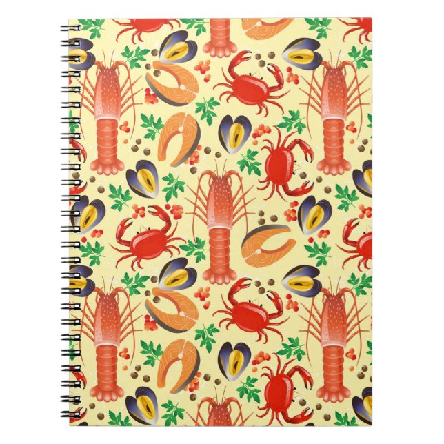 Caderno Espiral Padrão de frutos do mar (Frente)