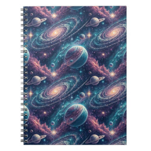 Caderno Espiral Padrão de Galáxia Cósmica Vibrante & Planetas do E