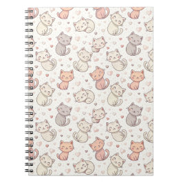 Caderno Espiral Padrão de Gatinho Chibi Fofo - Design de Gatinho K