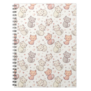 Caderno Espiral Padrão de Gatinho Chibi Fofo - Design de Gatinho K
