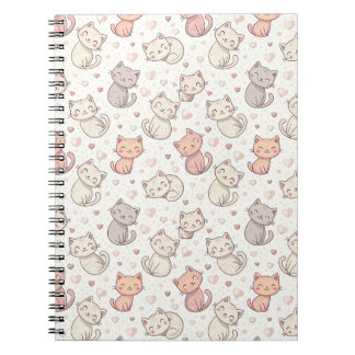 Caderno Espiral Padrão de Gatinho Chibi Fofo - Design de Gatinho K