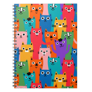 Caderno Espiral Padrão de gatos coloridos