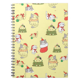 Caderno Espiral Padrão de Gatos de Natal Fofo – Desi de Férias Fes