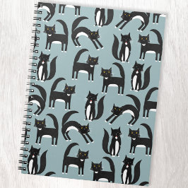Caderno Espiral Padrão de Gatos de Tuxedo Kitty, preto e branco