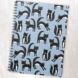 Caderno Espiral Padrão de Gatos de Tuxedo Kitty, preto e branco