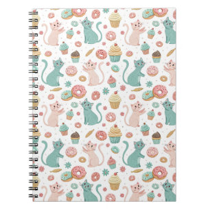 Caderno Espiral Padrão de Gatos Fofos & Cupcakes - Arte de Gatinho