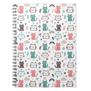 Caderno Espiral Padrão de Gatos Frescos