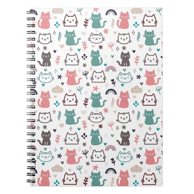 Caderno Espiral Padrão de Gatos Frescos (Frente)