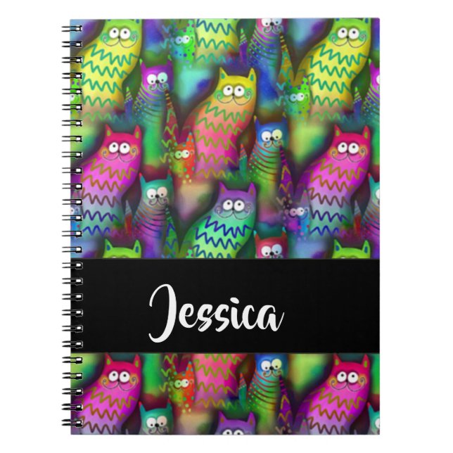 Caderno Espiral Padrão de gatos gradiente coloridos (Frente)