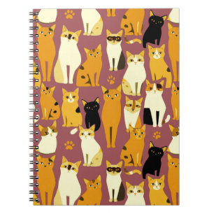 Caderno Espiral Padrão de Gengibre, Gatos Pretos e Brancos
