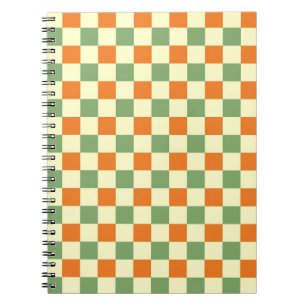 Caderno Espiral Padrão de Gingham - Laranja Verde Marrom