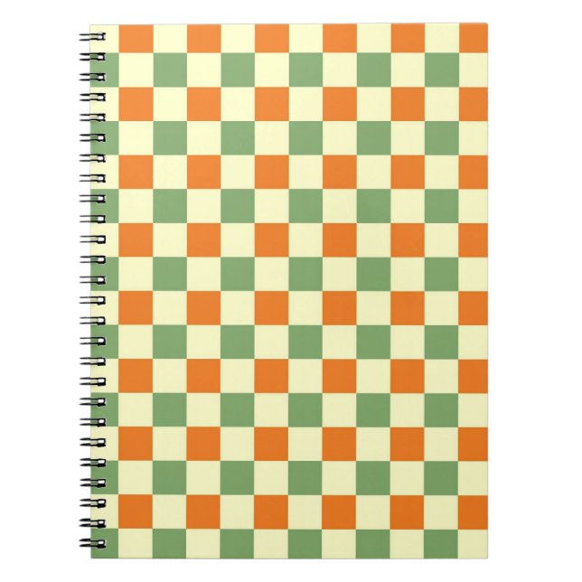 Caderno Espiral Padrão de Gingham - Laranja Verde Marrom (Frente)