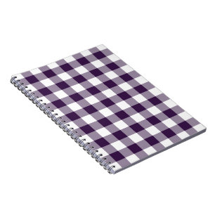 Caderno Espiral Padrão de Gingham Púrpura e Branca