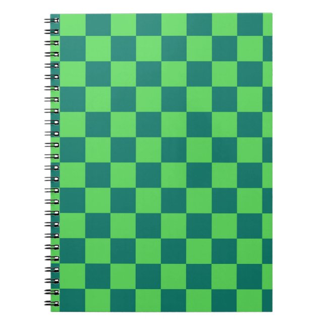 Caderno Espiral Padrão de Gingham Verde Azul (Frente)
