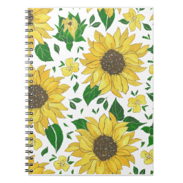 Caderno Espiral Padrão de Girassol em Aquarela