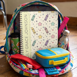 Caderno Espiral Padrão de giz de cera de desenho animado de volta 
