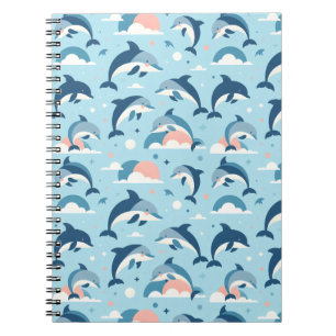 Caderno Espiral Padrão de golfinhos reproduzíveis
