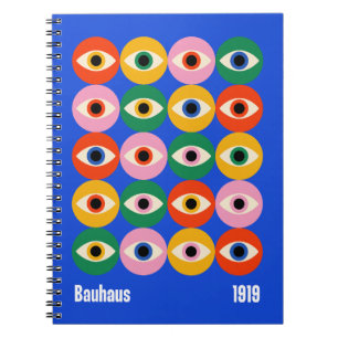 Caderno Espiral Padrão de Grade Olhos Místicos Bauhaus