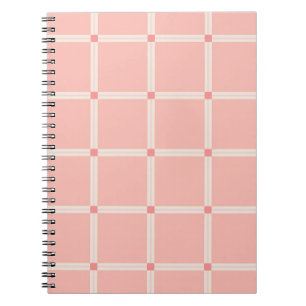 Caderno Espiral Padrão de Grade Rosa Suave com Acento Coral