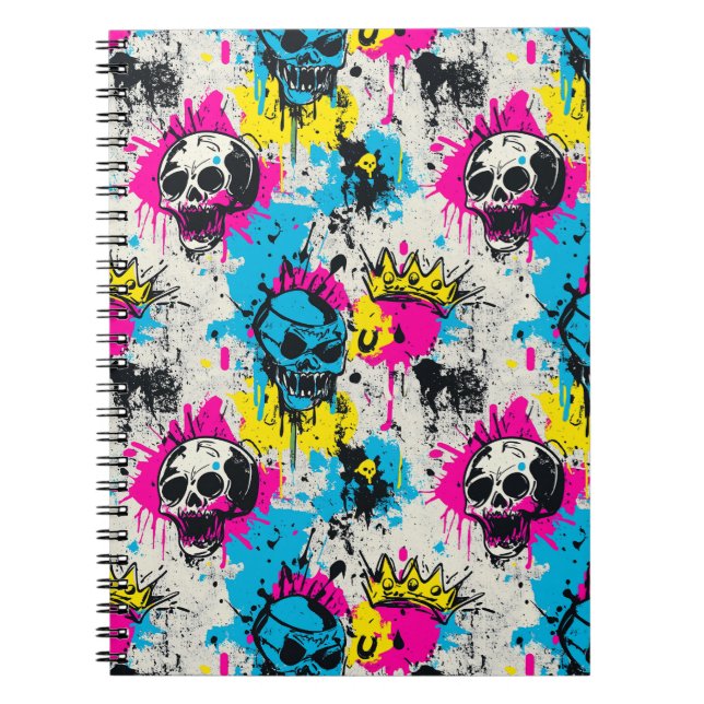 Caderno Espiral Padrão de grafite com cores neon e gradiente urban (Frente)
