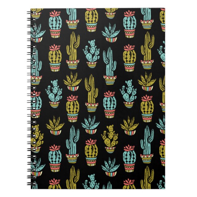 Caderno Espiral Padrão de Grunge Escuro Cactus (Frente)