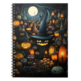 Caderno Espiral Padrão De Halloween Com Chapéu De Bruxas E Pumpkin