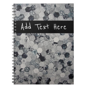 Caderno Espiral Padrão de Hexágono Negro e Cinzas Geométricas